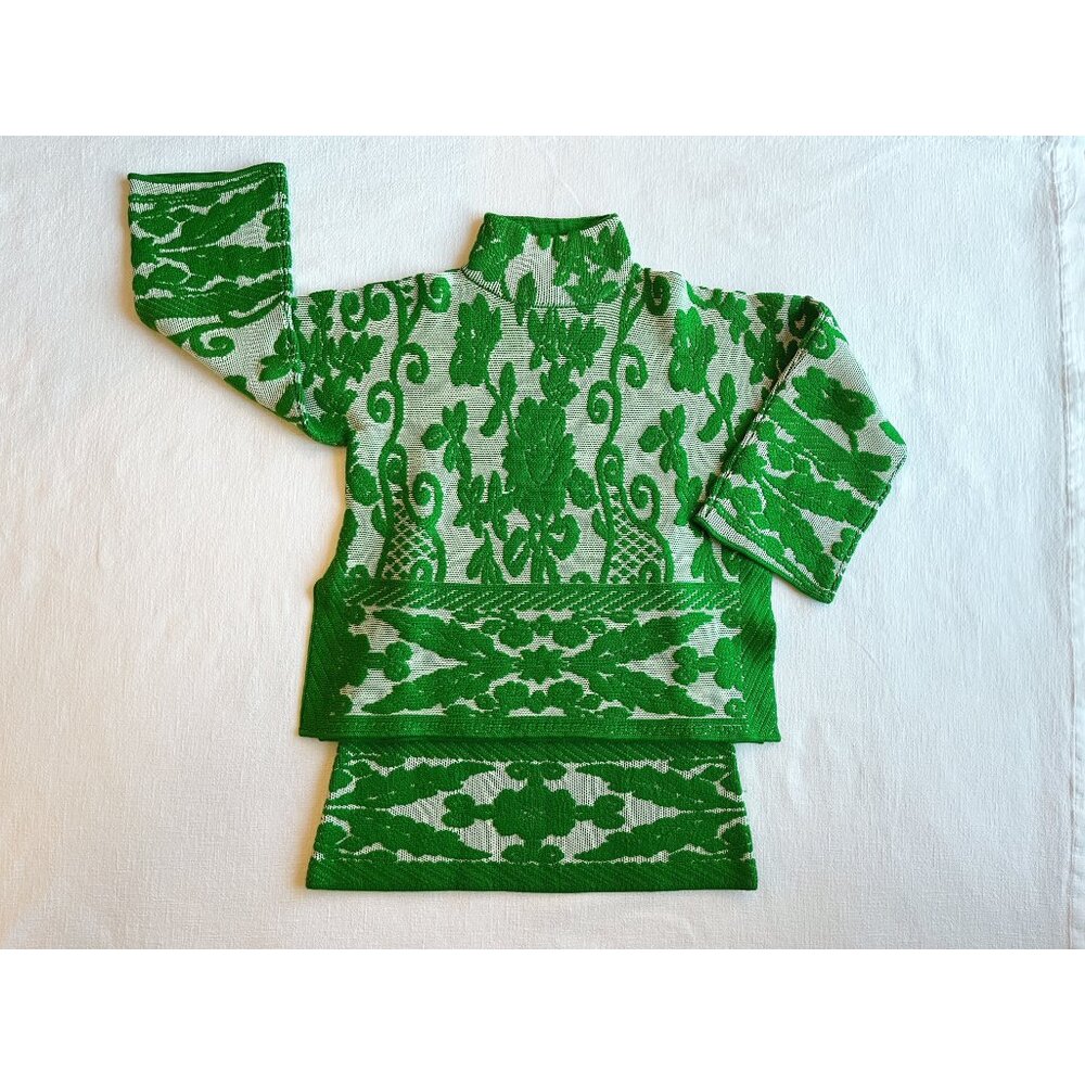 Rebecca Taylor Oversize Sweater, Green Merino Wool Tapestry Jacquard, XS, NWOT